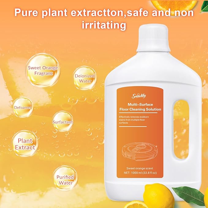 33.81 fl oz/1L Floor Cleaning Solution Compatible with Dreame Wet & Dry Vacuum, No residue & Pet-friendly, Household Floor Cleaners Suitable for Robot Vacuum Cleaners and Floor Mops, Sweet Orange