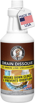 Drain Dissolve | AC Drain Line Cleaner & Unclogger | Heat Generating Alkaline Formula | Prevents Overflow | Clears Hair, Grease, Gunk - 32oz