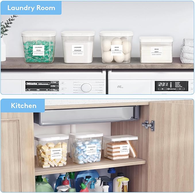 Lifewit Laundry Pods Container with Pop-up Lid, Coffee Pod K Cup Storage, Laundry Room Organization, Dryer Sheet Holder for Washing Powder Detergent, 2700 +2000ml/0.72+0.5gal, 5PCS