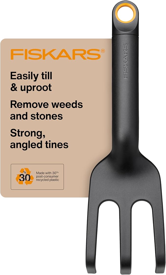 Fiskars Eco Cultivator with Wide Angled Tines, Ergonomic Handle, UV Resistance, Ideal for Loosening Soil and Removing Weeds