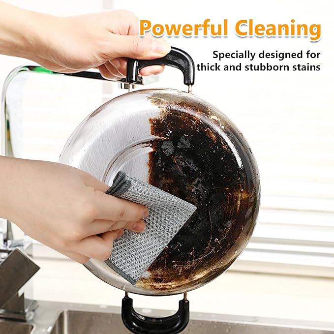 Extra-Large Size Multipurpose Wire Dishwashing Rag,Non Scratch Wire Dishcloth, Reusable Steel Wool Scrubber,Non-Scratch,Quick-Drying,Multi-Purpose for Kitchen,Bathroom Cleaning (15)