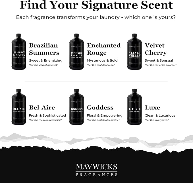 Mavwicks - Luxury Scented Liquid Fabric Softener (Velvet Cherry) 32 Oz – Crafted with Clean Ingredients – Reduces Static, and Softens Clothes – Safe for All Fabrics and Skin