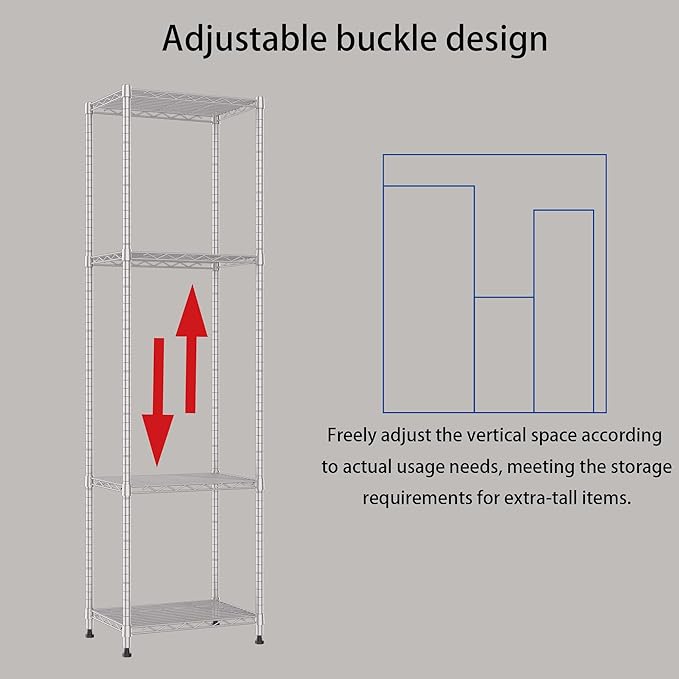 REGILLER 6 Wire Shelving Steel Storage Rack Adjustable Unit Shelves for Laundry Bathroom Kitchen Pantry Closet (16.7L x 11.9W x 64H, Silver)