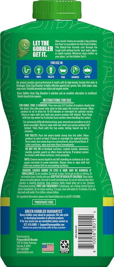 Green Gobbler Liquid Hair Drain Clog Remover | For Toilets, Sinks, Tubs & Fresh Scent Drain Sticks | 12 Pack | Drain Cleaner & Deodorizer