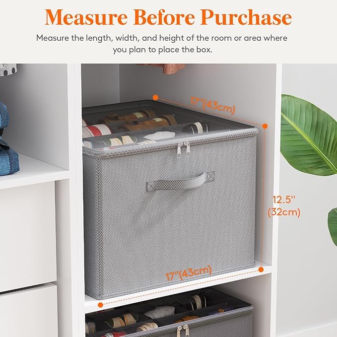Lifewit Shoe Storage Organizer for Closet, Fabric Large Shoe Box Storage Containers with Clear Cover, Foldable Bins for Boots Heels Sneakers Fits 12-16 Pairs, 1 Pack Light Gray