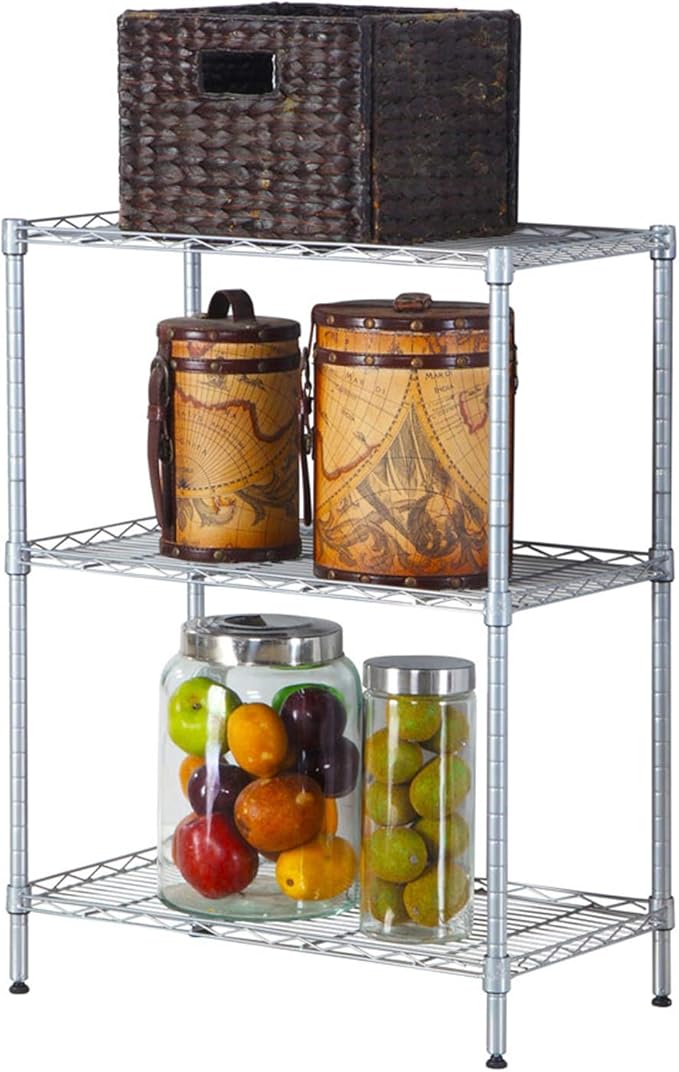 WEI WEI GLOBAL 3-Tier Metal Wire Shelving Unit, Adjustable Utility Storage Standing Rack Organizer Cabinet for Garage Laundry Bathroom Kitchen Closet - 23" L x 13" W x 32" H, Silver