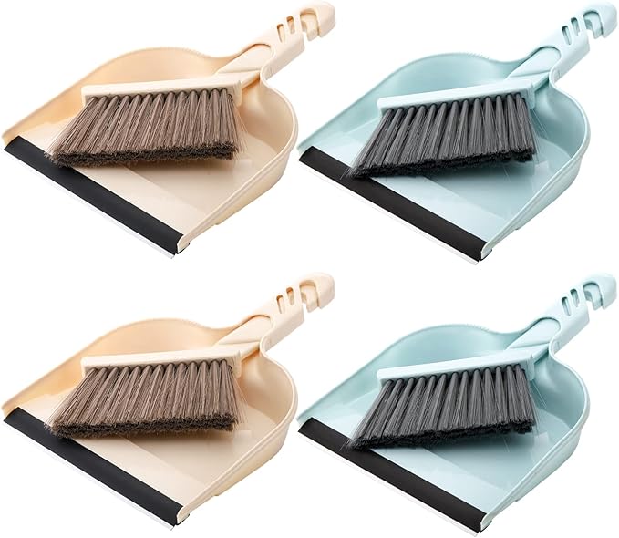 Jucoan 4 Pack Dustpan and Brush Set, Small Portable Handheld Dustpan and Brush Combo for Cleaning Home Office School Classroom Desk Table Countertop Sofa Bed Pet Care