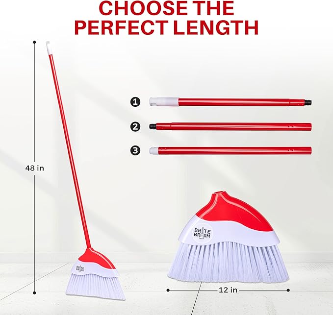 Indoor Broom with LED Lights | Angle Broom for Dark Corners & Low Light Areas | Soft Bristle, Adjustable Long Handle | Floor Sweeper for Kitchen, Room, Office & Garage (White)