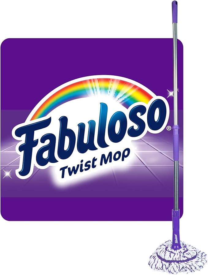 Fabuloso Twist Mop, Self Wringing Floor Mop with Non Scratch Scrubber and Removable Washable Head for Hardwood, Tile, Vinyl and Laminate Floors Cleaning System, 53 Inch Tall