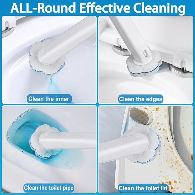 Disposable Toilet Brush and Holder Set with 48 Toilet Cleaner Refills，Toilet Wand Kit with Toilet Brush Refill Pads Disposable Toilet Cleaning System for Toilet Bowl，Bathtub，Bathroom - White