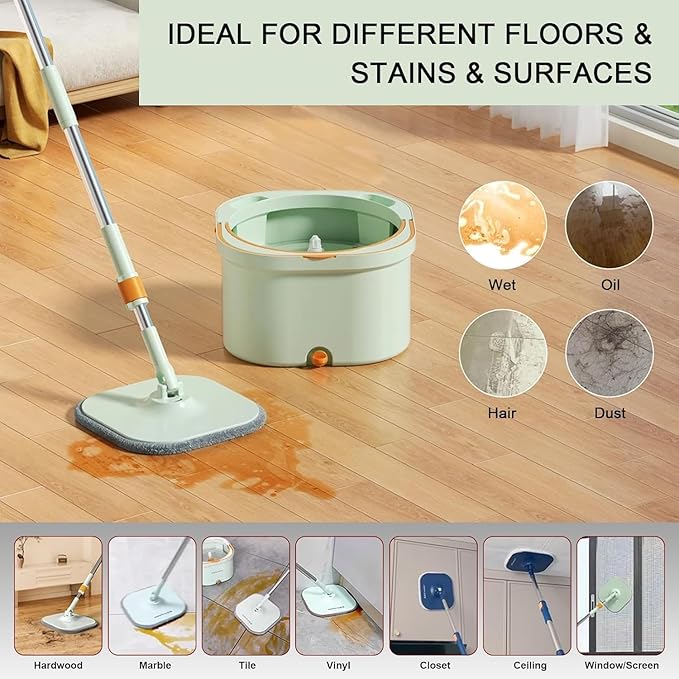 True & Tidy® 2-Pack 9 inch Extra Thick Microfiber Pad Refill for SPIN-800 TrueClean Mop & Bucket Square, Compatible with M16 and Most Square Spin Mop and Bucket, Machine Washable up to 100x