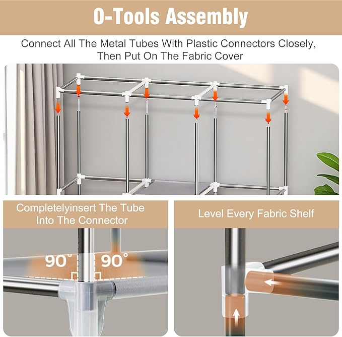 BAOKALER Portable Closet for Hanging Clothes 67 Inch Wide Large Capacity Portable Wardrobe Closet with Cover, Storage Shelves and 3 Hanging Rod, Gray Wardrobe Closet Easy to Assemble and Strong