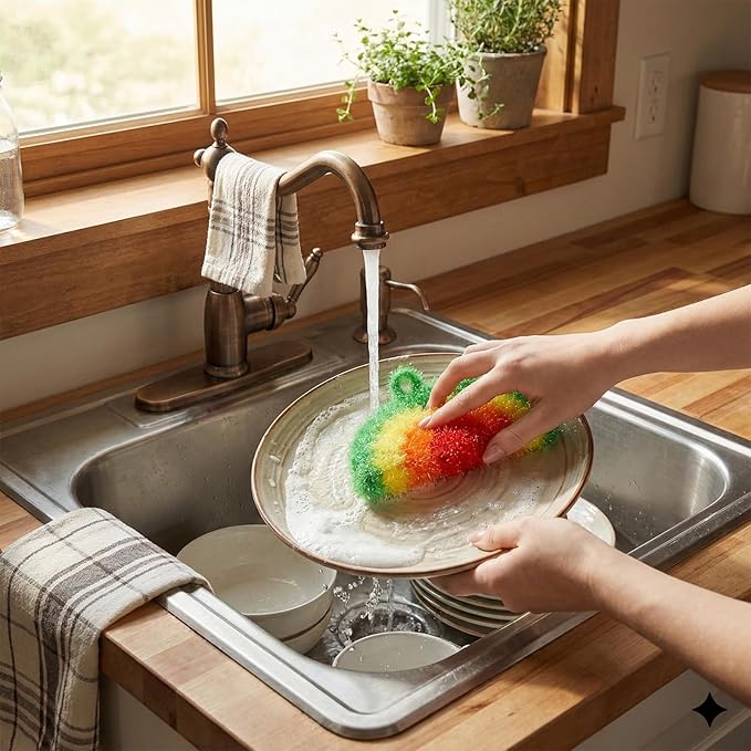 5 Pcs Reusable Dish Cloths 6.3" Dishwashing Towels Set Dish Sponge Cleaning Scrubber Cloth Round Non Scratch Kitchen Cleaning Cloths Hangable Housework Scouring Pad