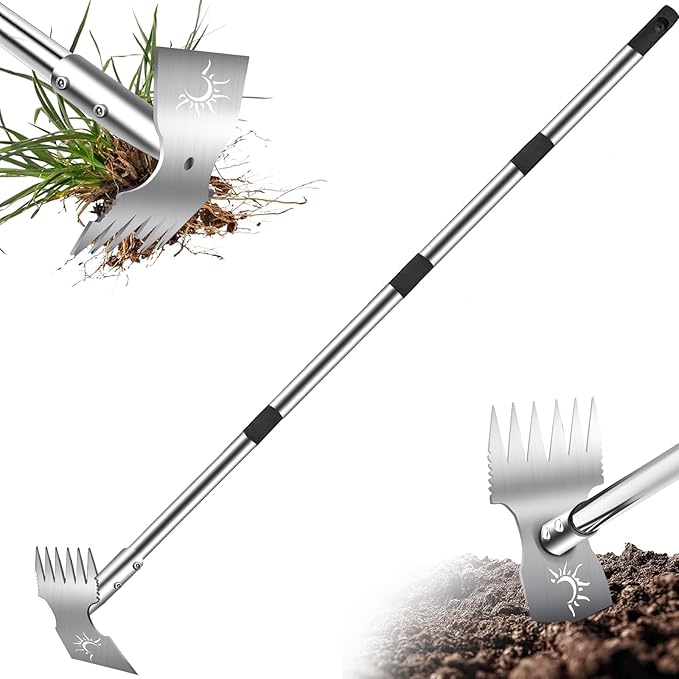 Weeding Tool with Long Handles, 60" Manual Weed Tool Stainless Steel 2 in 1 Hand Weeding Slicker for Gardening, Lawn, Yard, Yard, Yard