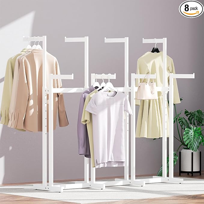 Retail Clothing Rack - for Hanging Clothes - Rolling Metal Garment Racks Heavy Duty, White Commercial Clothing Display Rack Stand with Wheels, Large Sturdy Garmet Racking (8 Arm,White)
