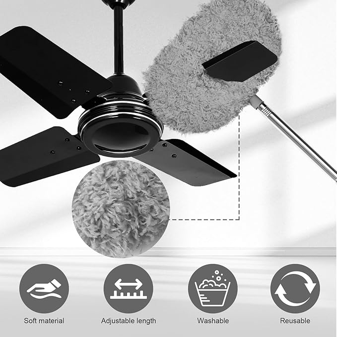 Eunice 7FT Ceiling Fan Duster with Extension Pole, Adjustable and Removable Fan Cleaner Blade for High Ceiling, Window Door Furniture (Grey)