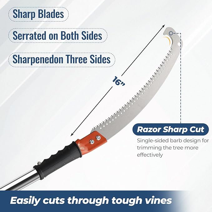 Pole Saws for Tree Trimming, 10FT Long Branch Cutter Handle Pruner, Heavy Duty Tree Trimmer Pole | Ergonomic Non-Slip Grip for Yard Garden and Patios High Branches Cutting