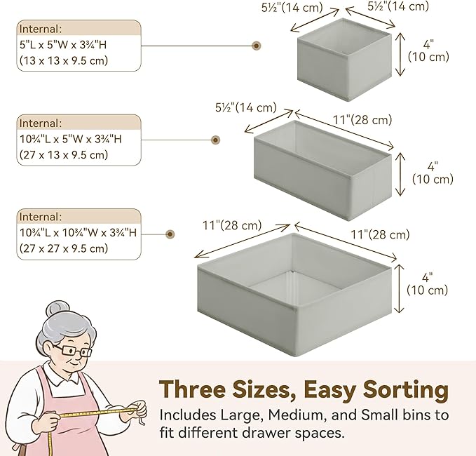 GRANNY SAYS Drawer Organizer Clothes, 12 Pack Dresser Organizer Bins for Nursery, Closet Organization and Storage Dividers for Clothing, Baby Clothes, Underwears, Gray
