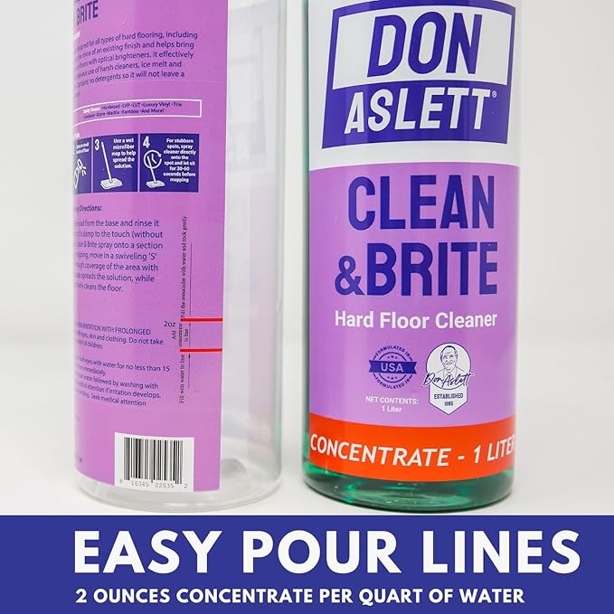 Don Aslett Clean & Brite Set (1 Quart Concentrate and 32 Oz Ready-To-Use Spray Bottle) Floor Cleaner | Restore Natural Shine of Hard Flooring Surface - Tile, Vinyl, Linoleum, Wood