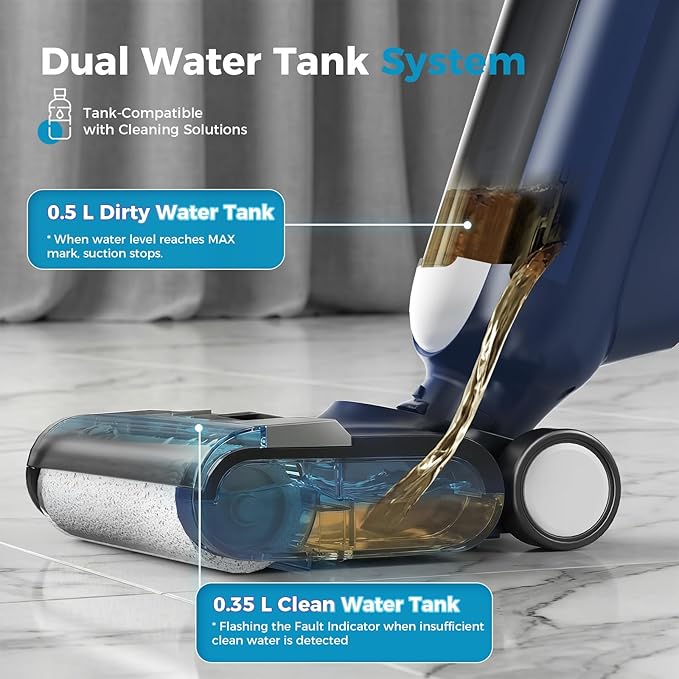 OLIXIS Wet Dry Vacuum Cleaner, Cordless All-in-One Vac Mops, Vacuum Mop with Self-Cleaning System, Dual Water Tank Design, Tangle-Free Brush, Dual-Edge Cleaning, 35-Min Runtime