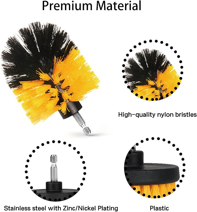 8 Pack Drill Brush Attachment Set, 1/4in Power Scrubber Brush+ Extend Long Rod, Brush Drill Attachment, Power Cleaning Scrub Brush for Bathroom, Tub, Tile, Corner, Floor