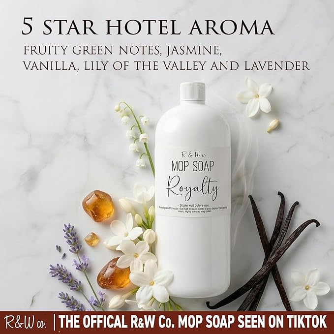 R&W CO. Original 32 oz Premium Mop Soap Royalty Scented, Gentle Floor Cleaner for all Surfaces, Non-Toxic, Pet and Skin Safe Formula, Streak-Free Shine