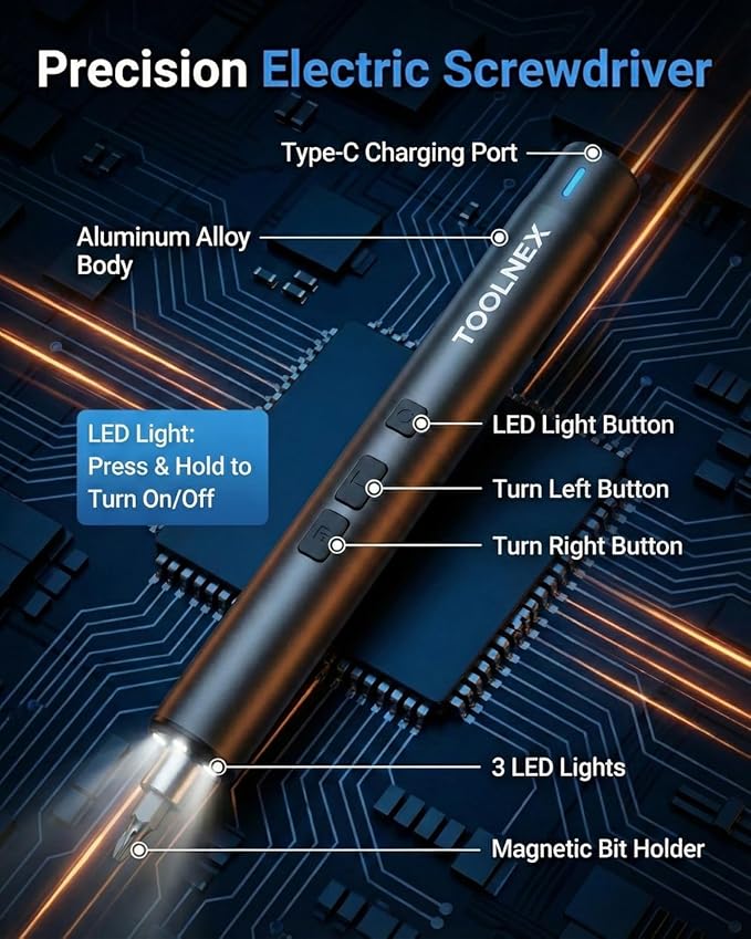 Mini Electric Screwdriver Set – 57 in 1 Precision Cordless Rechargeable Driver with LED & 48 Magnetic Bits – Compact Power Tool for Electronics, DIY & Home Repair