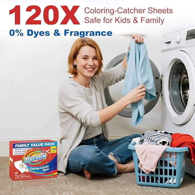 120pcs Laundry Color Catcher Sheets,Color Grabbers Dye Grabbing Sheets,Allow Mixed Washes and Prevents Color Runs,Fragrance Free Color Absorber Sheets for Washer No Fluorescent Agent