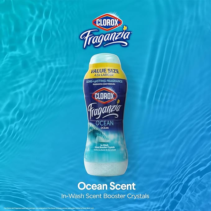Clorox Fraganzia Laundry Scent Booster Crystals, In-Wash Fragrance Beads for Fresh-Smelling Clothes & Linens, Safe for All Fabrics & Colors, Easy-Pour Bottle, Ocean Scent, 70 Oz - 6 Pack