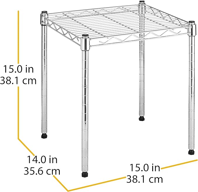 Whitmor 1 Tier Supreme Stacking Shelving Unit, Wire Metal Home Storage Organizer, 15" L x 14" W x 15" H, Chrome