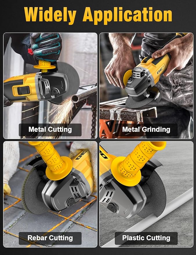 Brushless Angle Grinder, for DEWALT 20V Battery, 4-1/2" Cordless Small Angle Grinder with Auxiliary Handle, 10 Sandpapers, 2 Cutting & 2 Grinding Wheels, Pin Wrench, Lock-on Slide Switch for Polishing