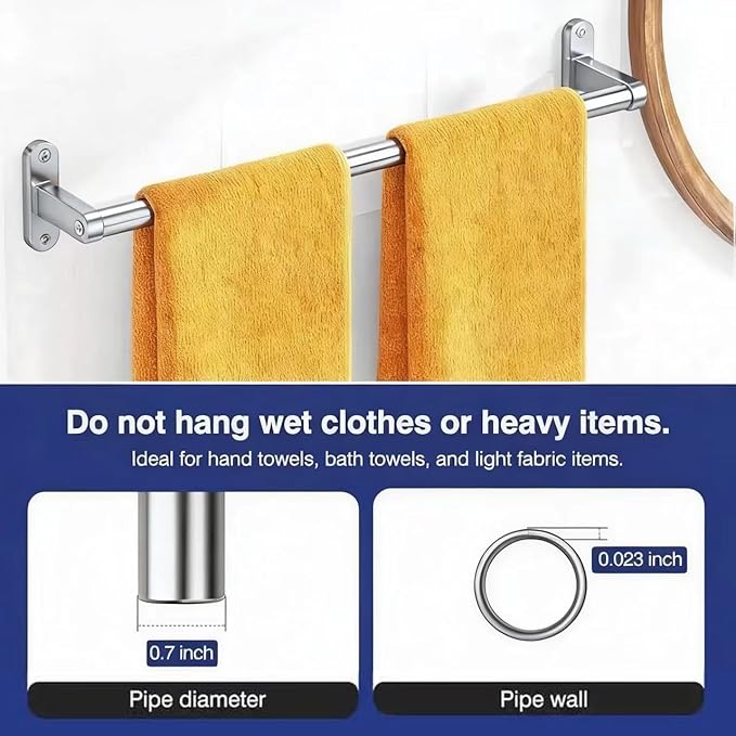 Powools Brushed Nickel Towel Rack for Bathroom - 24" Rustproof Towel Holder, Sturdy Towel Bar Wall Mounted, Space-Saving Towel Hanger, Bathroom Accessories, Home Decor, Apparment Essentials