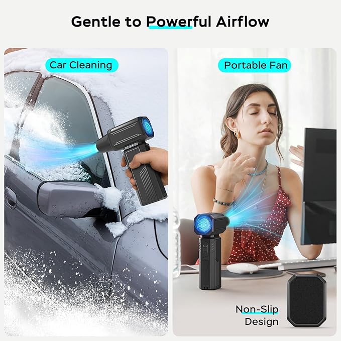 Compressed Air Duster,130000RPM Electric Portable Air Duster,Stepless Speed Mini Blower,No Canned Dust Blower,Rechargeable Cordless Jet Fan for Computer Keyboard Car Cleaning,Dry-Yellow