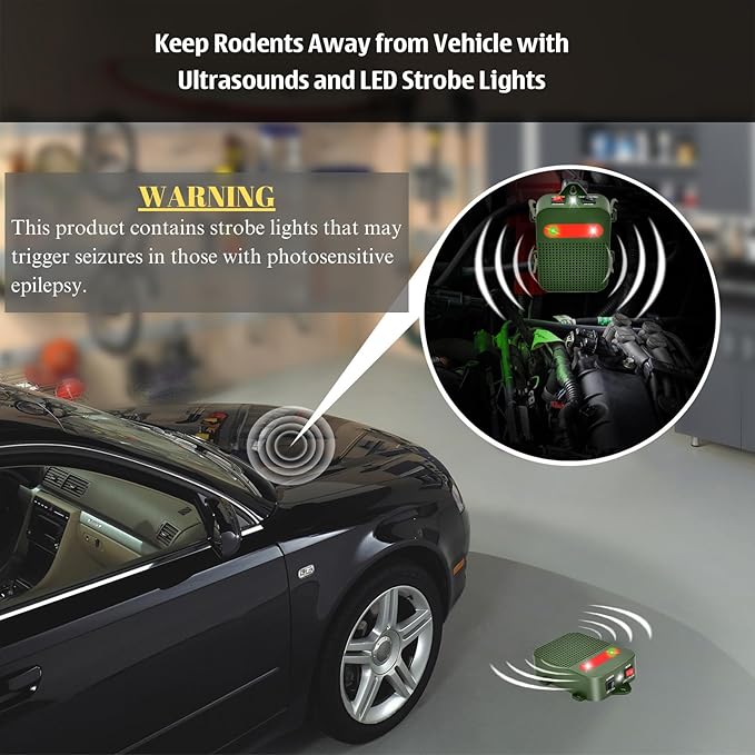 Mouse Repellent Battery Operated Rodent Repellent for Car Engines Under Hood Ultrasonic Mice Repeller for Cars Indoor Garage RV Attic Rat Deterrent