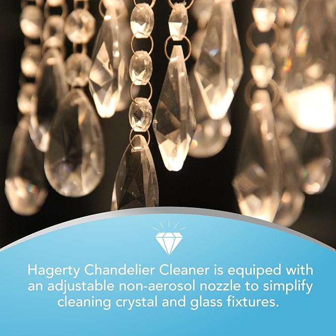 Hagerty Chandelier Cleaner - Spray On Chandelier Cleaner Drip Dry Spray No Wipe - Crystal Cleaner for Chandeliers, Glass Cleaner Spray, for Crystal, Glass, Bronze, Metal - Sprays up to 25 Feet - 32 Oz