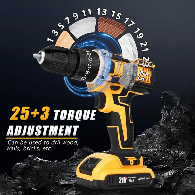 Cordless Drill Tool Kit Set: 21V Power Drill Tool Box with Battery, 2-Speed, 42N.m Max, Electric Screwdriver Driver for Men Home Hand Repair Basic Toolbox Tools Sets Drills Case