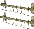 Dseap Kitchen Hooks for Hanging Utensils, Hanging Pot Rack, Kitchen Utensil Hanger Rail with 8 Hooks for Pots Pans, Spoons, Mugs, Wall Mounted, Stainless Steel, Bronze, Pack of 2