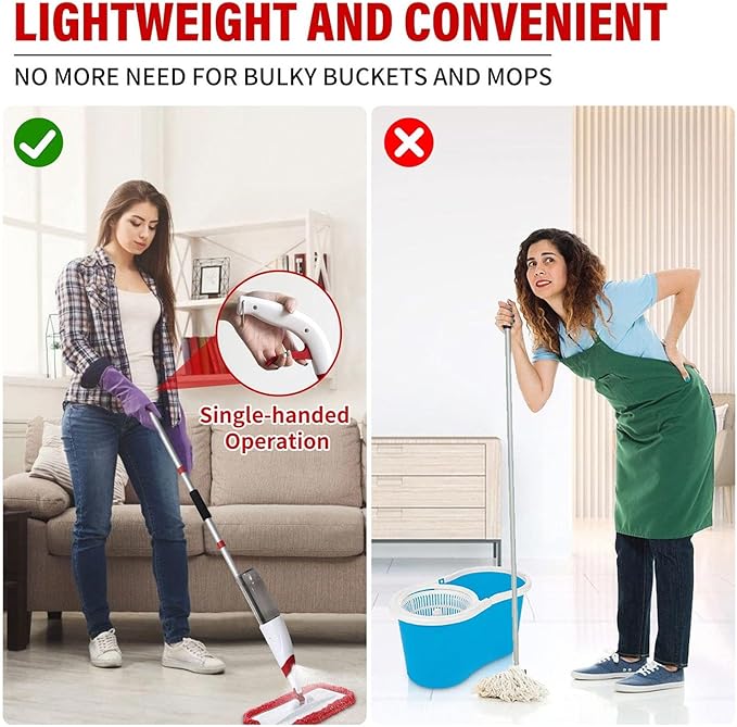 Spray Mops for Floor Cleaning, Microfiber Spray Cleaning Mop Kit with 3 Reusable Washable Pads 700ML Refillable Bottle and Scrubber Flat Mop with 360 Degree Swivel Head for Hardwood Laminate