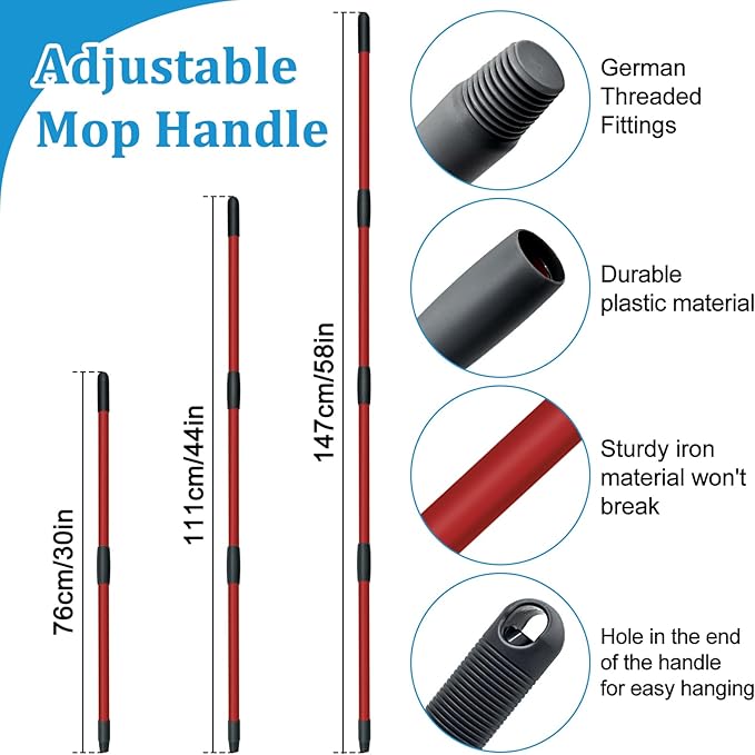 Spin Mop Handle, Mop Heads Replacements,Scrubber Brush and Mop Base Compatible with Ocedar RinseClean 2-Tank System, Mop Handle and Head Replacement Combo Set for Wet Dry Use Floor Cleaning