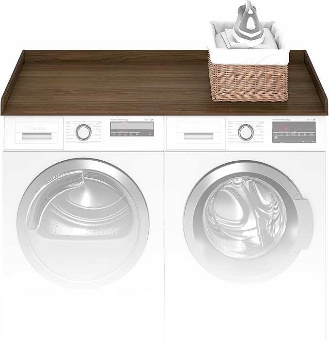 Furinno RAVEL Washer Dryer Countertop, Washer and Dryer Topper, with Edge Rails, Anti Slip Pads, 27.5 D x 54 W, for Laundry Room Organization and Storage, Modern Walnut