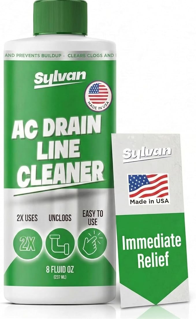 Sylvan AC Drain Line Cleaner | 8 oz | Instant Relief | Made in USA | Universal Compatibility | Removes Clogs and Buildup from HVAC Condensate Lines | Air Conditioner Unclogger