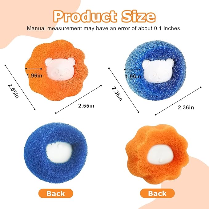 10 Pcs Pet Hair Remover for Laundry, Washing Machine Hair Catcher, Dryer Balls for Clothing Dog Cat Pet Fur Remover (Orange+Blue)