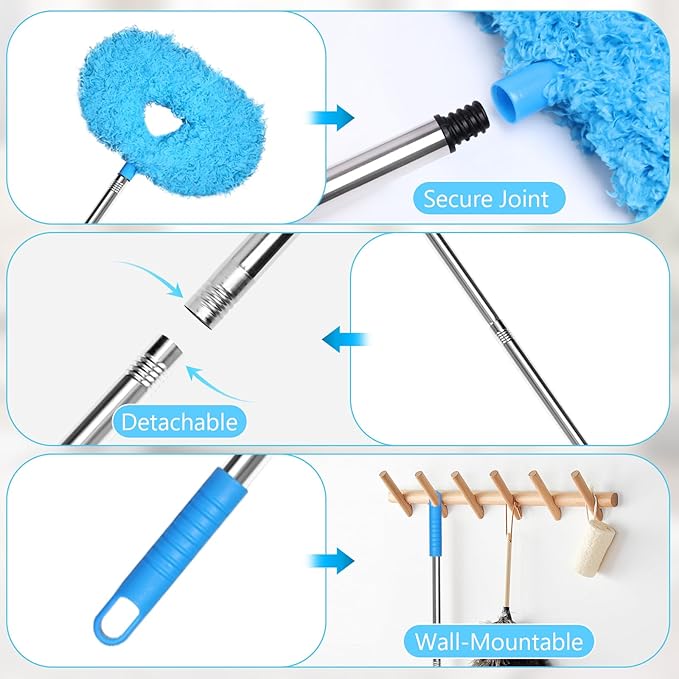 Eunice 13-49.7 Inches Ceiling Fan Duster with Extension Pole, 4-Claw and Round Heads, Adjustable and Removable Fan Cleaner Blade for High Ceiling, Window Door Furniture (Blue)