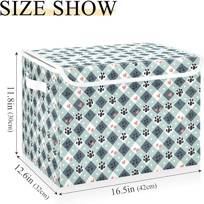 senya Large Storage Bins with Linen Collapsible Foldable Storage Cubes Fabric Closet Organizer Containers box with Flip-Top Lid for Home Bedroom Office 16.7 x 12.6 x 11.8in (Much Dog Paw Print)