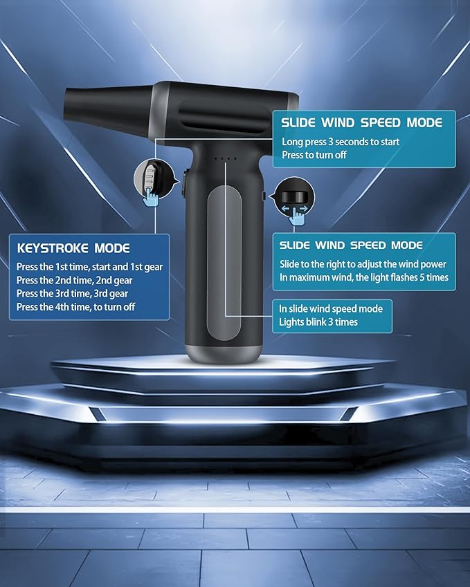 Mershgaya Electric Compressed Air Duster - 33,0000 RPM Rechargeable Cordless Turbo Blower, Portable Air Blower Gun for Cars, PC, Keyboard, Home & Outdoor Dust Cleaning (Replaces Compressed Air Cans)