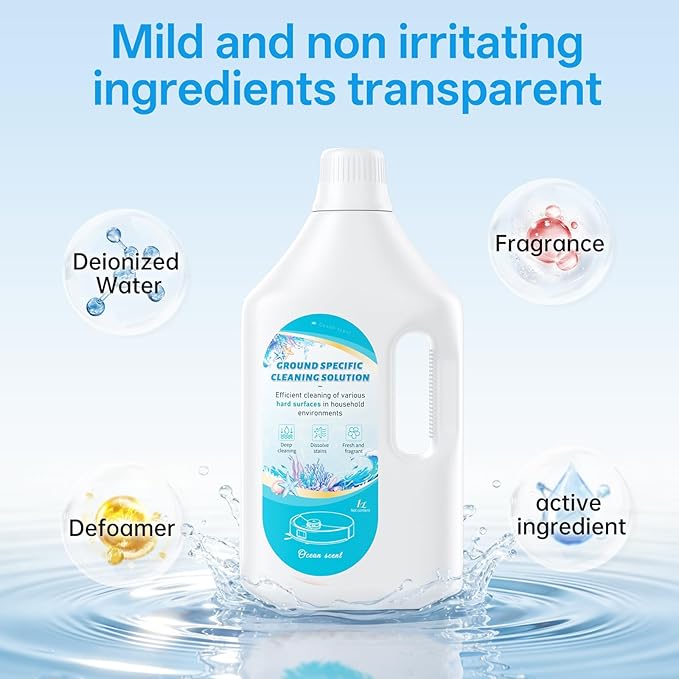 1L Fresh Ocean Floor Cleaning Solution Compatible with Roborock/Eufy/iRobot/Ecovacs/Dreame/Shark, Fragrance Deodorization, Deep Cleans for Multiple Hard Floors, Suitable With All Robot Vacuum