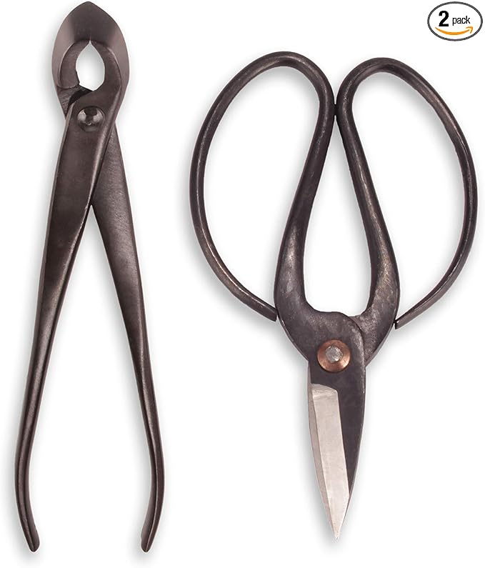 BambooMN Bonsai Basics Set - 8" Concave Cutter, 7" Heavy Duty Shear - 1 Set