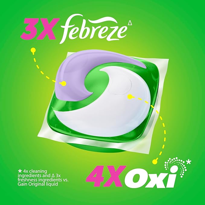 Gain Super Flings Laundry Detergent Pacs, 45 Count, Dewdrop Dream scent, clean and fresh washing detergent laundry soap pacs