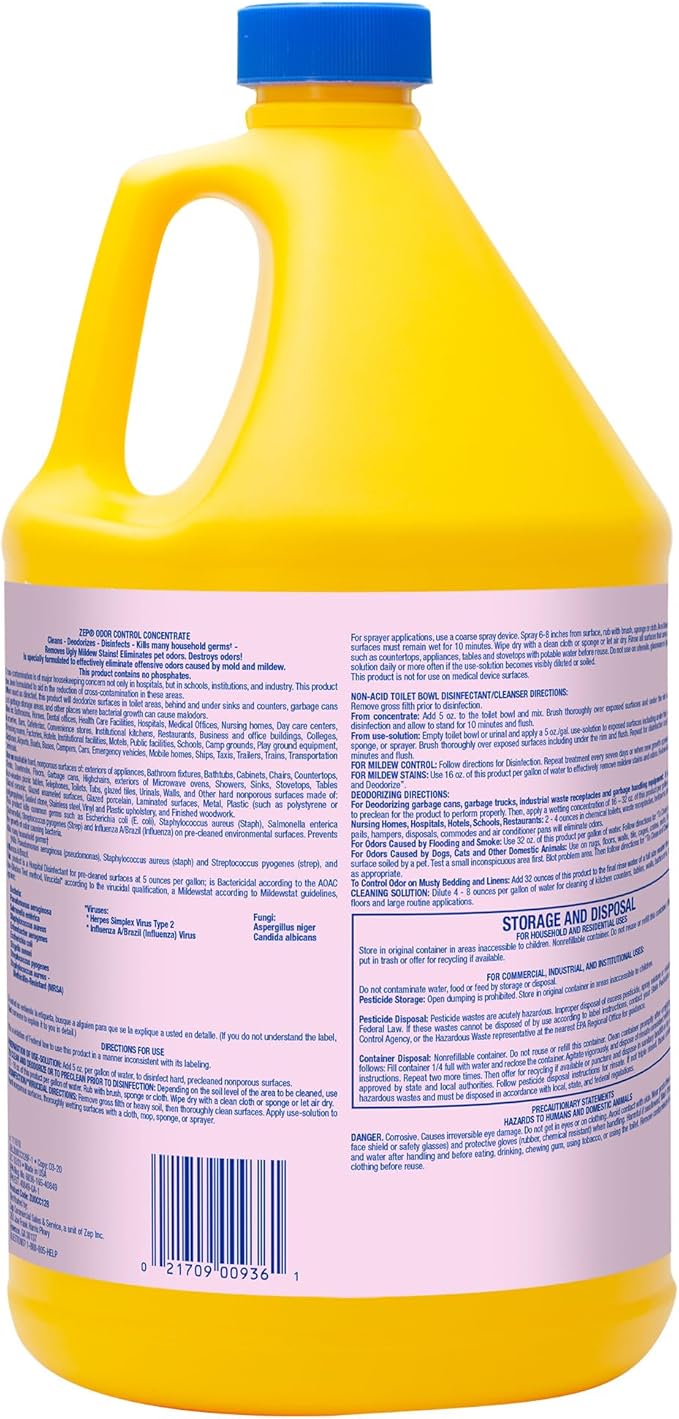 Zep Odor Control Concentrate 128 Ounce ZUOCC128 (1 Bottle), 1 Gallon Concentrate, No Scent