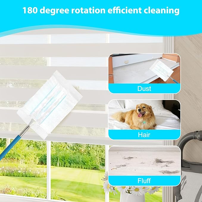 60 Count Disposable Duster Refills for Cleaning, for Swiffer Duster Refill, Multi-Surface Dusting Refills, Dusting Furniture, Blinds, Ceiling Fans, Helps Remove Allergens
